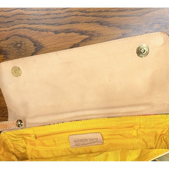 Clutch Maurizio Taiuti Italy Leather Purse Flowers Yellow Magnetic Snaps Vtg - Picture 4 of 4